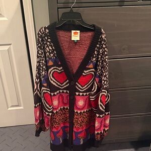 FARM Rio Vibrant Heart Pattern Cardigan